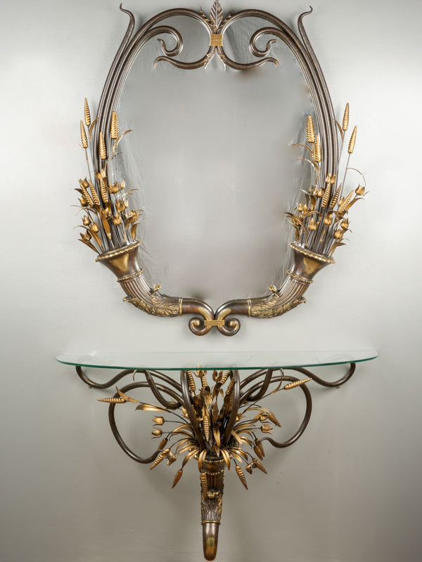 Vintage bronze-finished console with mirror