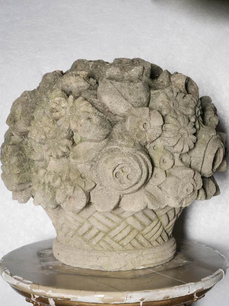 Weathered stone flower basket finials  
