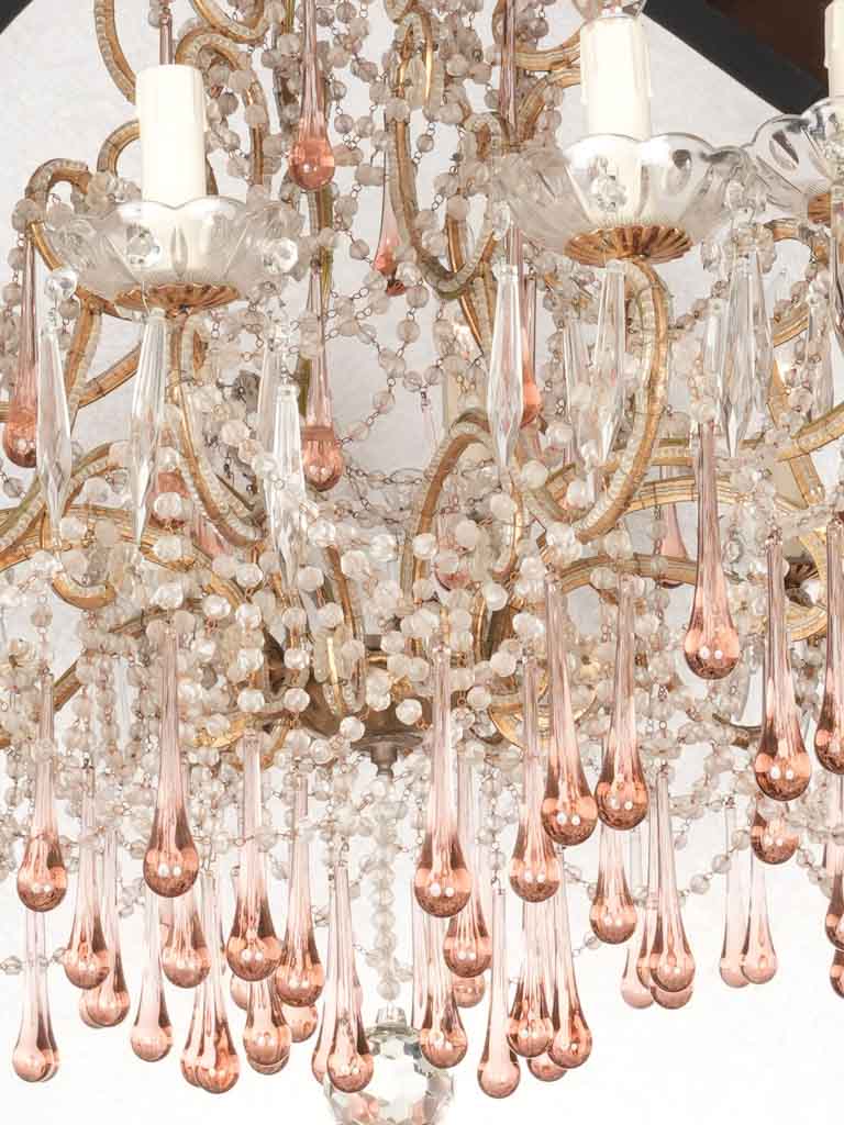 Antique French chandelier w/ pink coral pendants 31½" x 28¾"