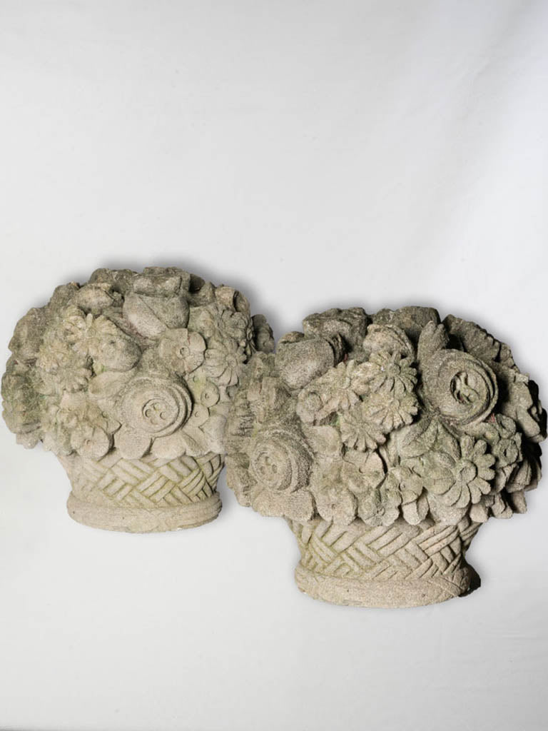 Antique limestone floral gate finials  