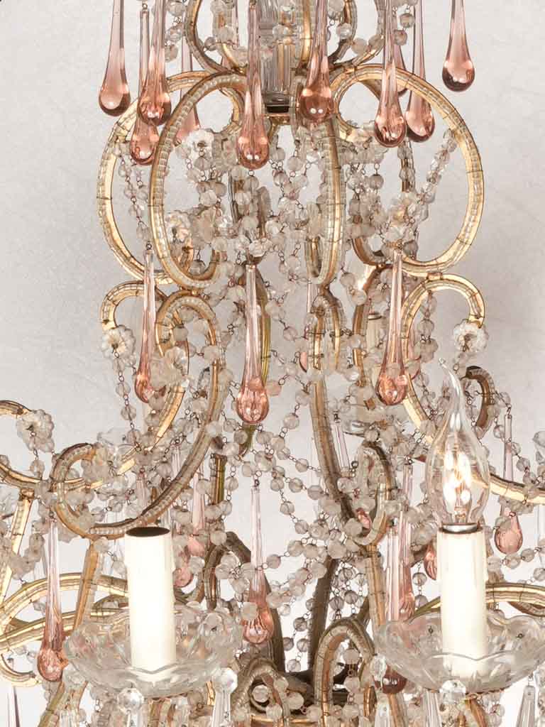 Antique French chandelier w/ pink coral pendants 31½" x 28¾"
