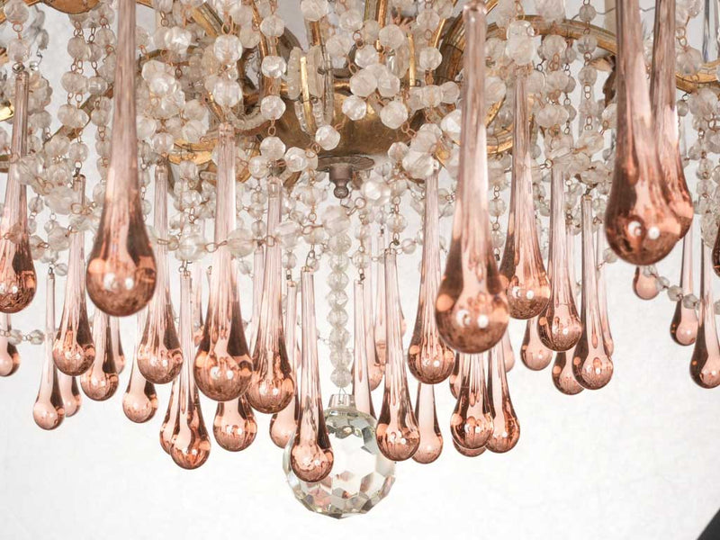 Antique French chandelier w/ pink coral pendants 31½" x 28¾"