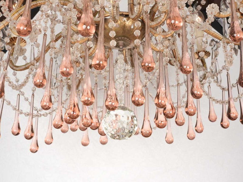 Antique French chandelier w/ pink coral pendants 31½" x 28¾"