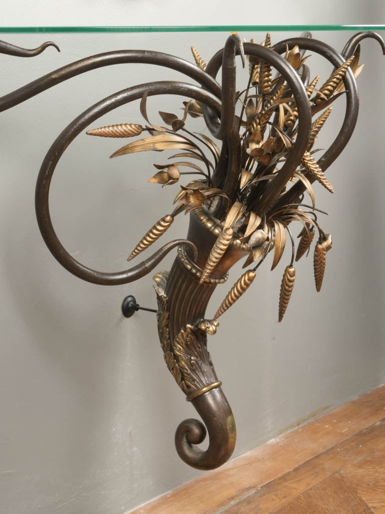Ornate metal vanity, 70s floral design