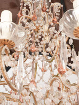 Antique French chandelier w/ pink coral pendants 31½" x 28¾"
