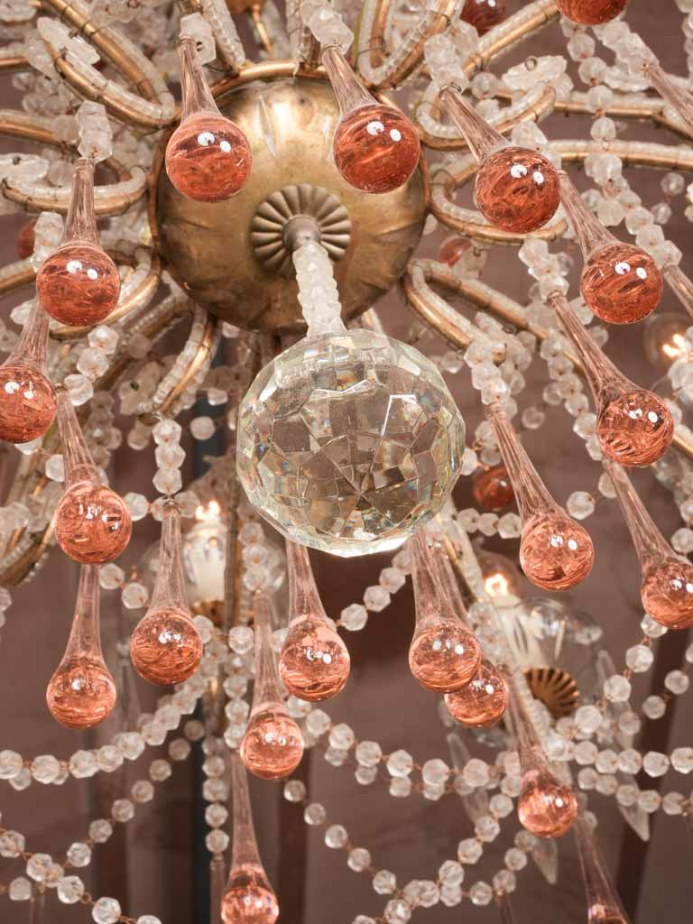 Antique French chandelier w/ pink coral pendants 31½" x 28¾"
