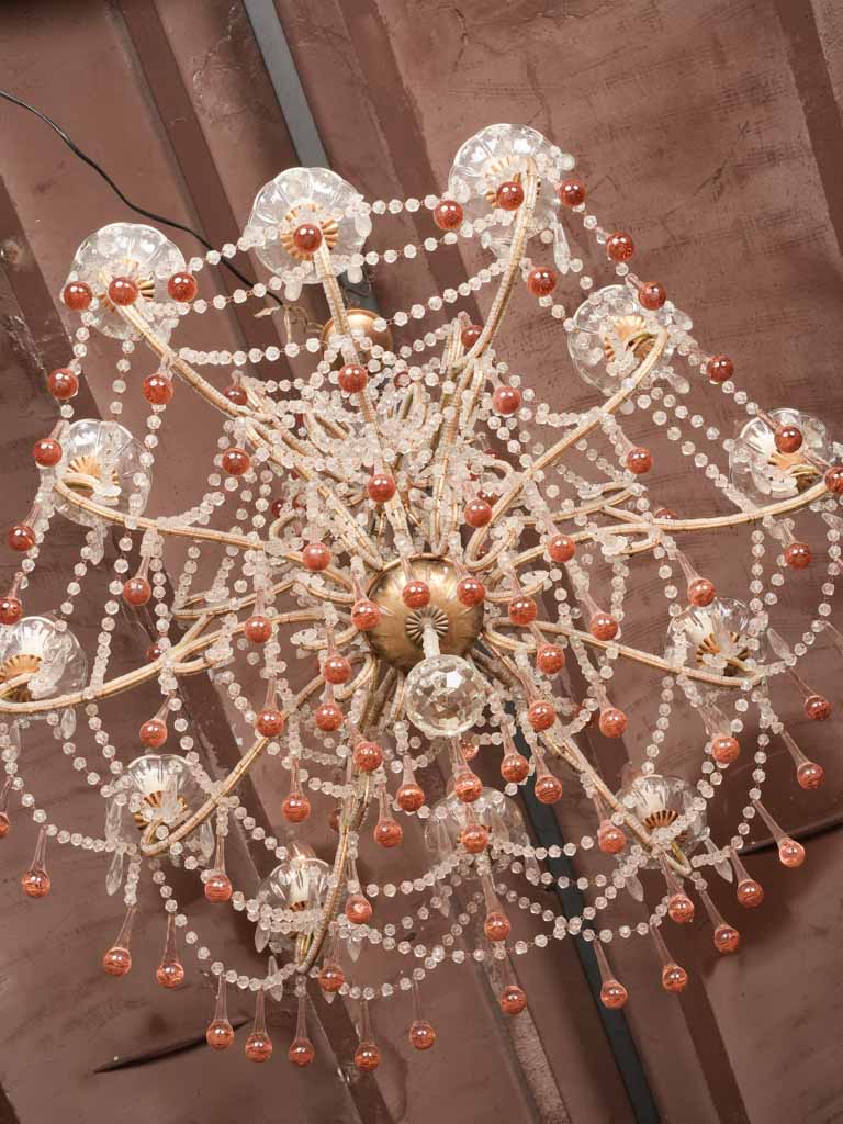 Antique French chandelier w/ pink coral pendants 31½" x 28¾"