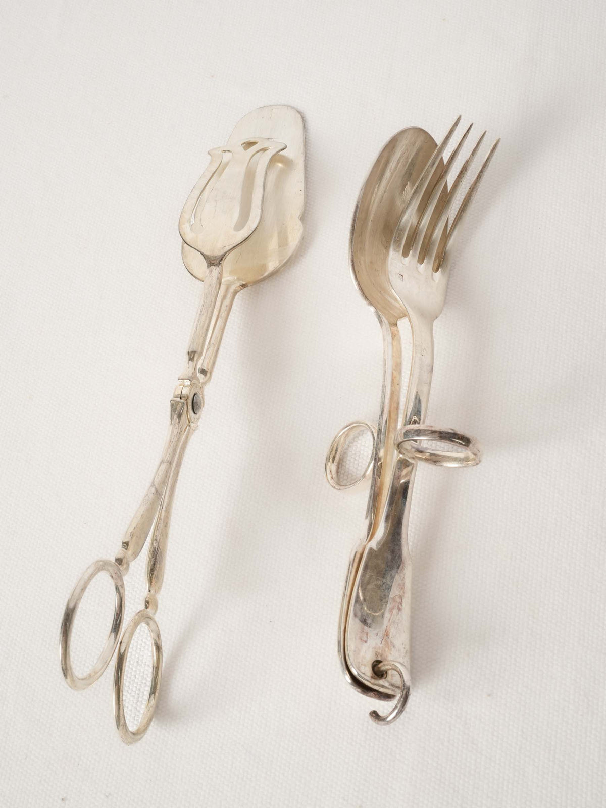 Pair of Antique French Silver Plate Serving Tongs
