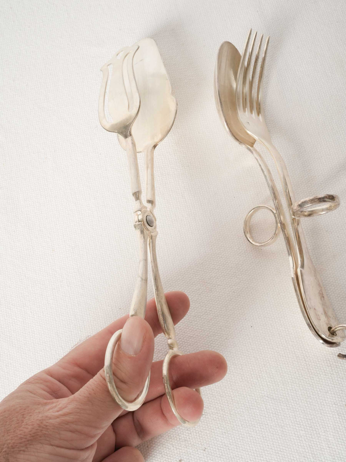 Pair of Antique French Silver Plate Serving Tongs