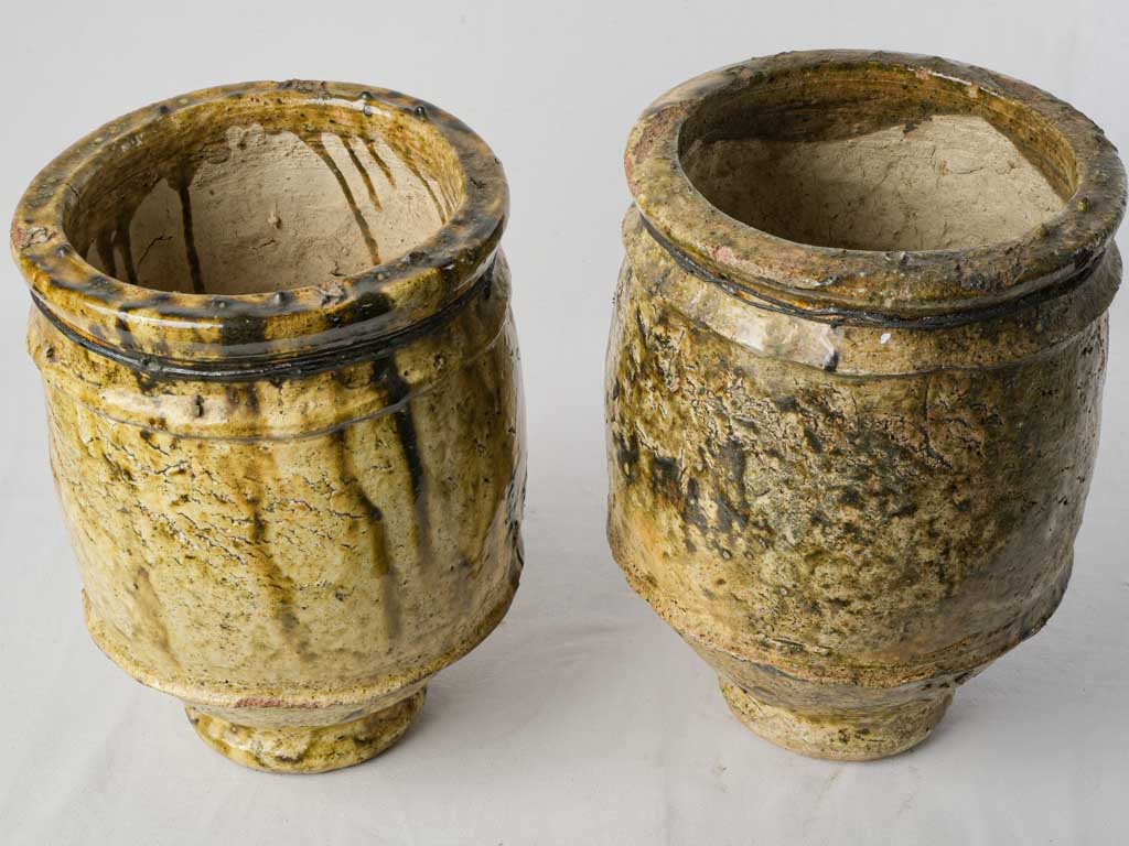 Glazed olive mid-century vessels  