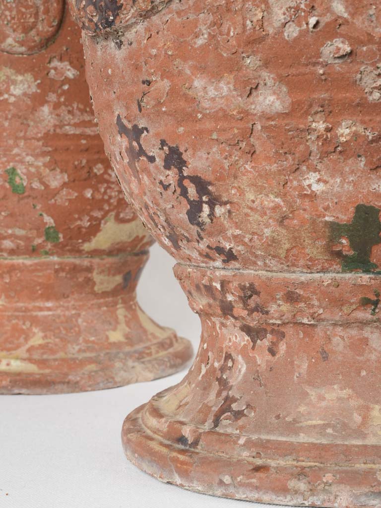 Rustic green and brown glazed urns