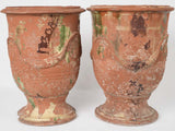 French vintage glazed terracotta urns