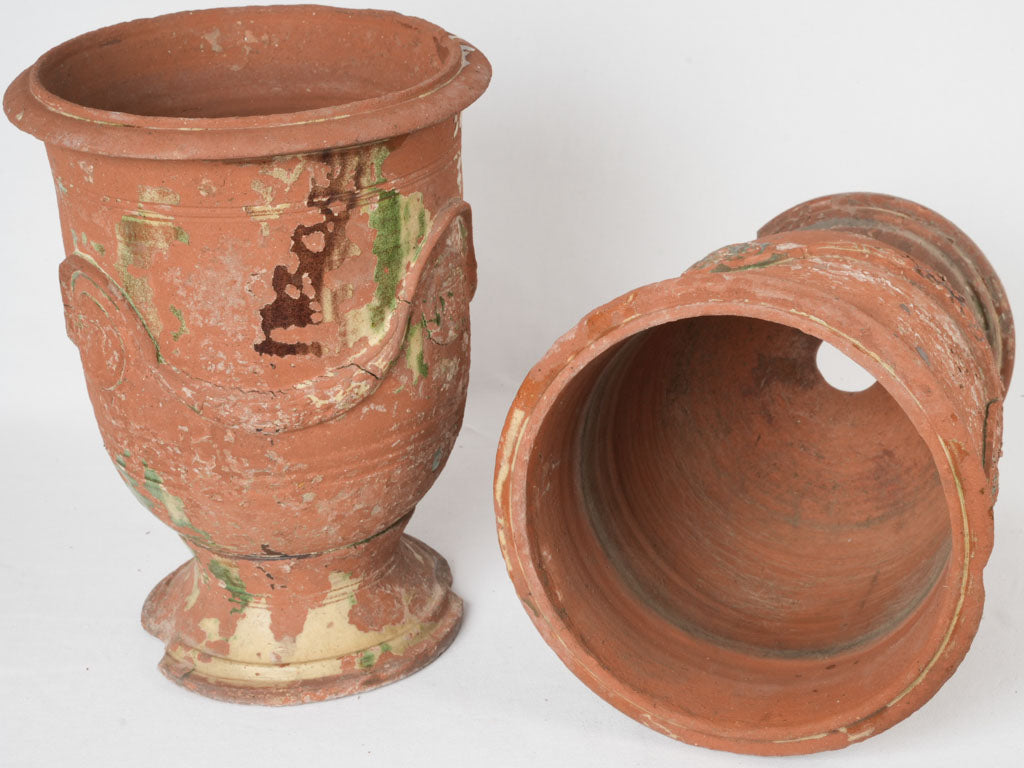 Weathered mid-century Anduze garden urns