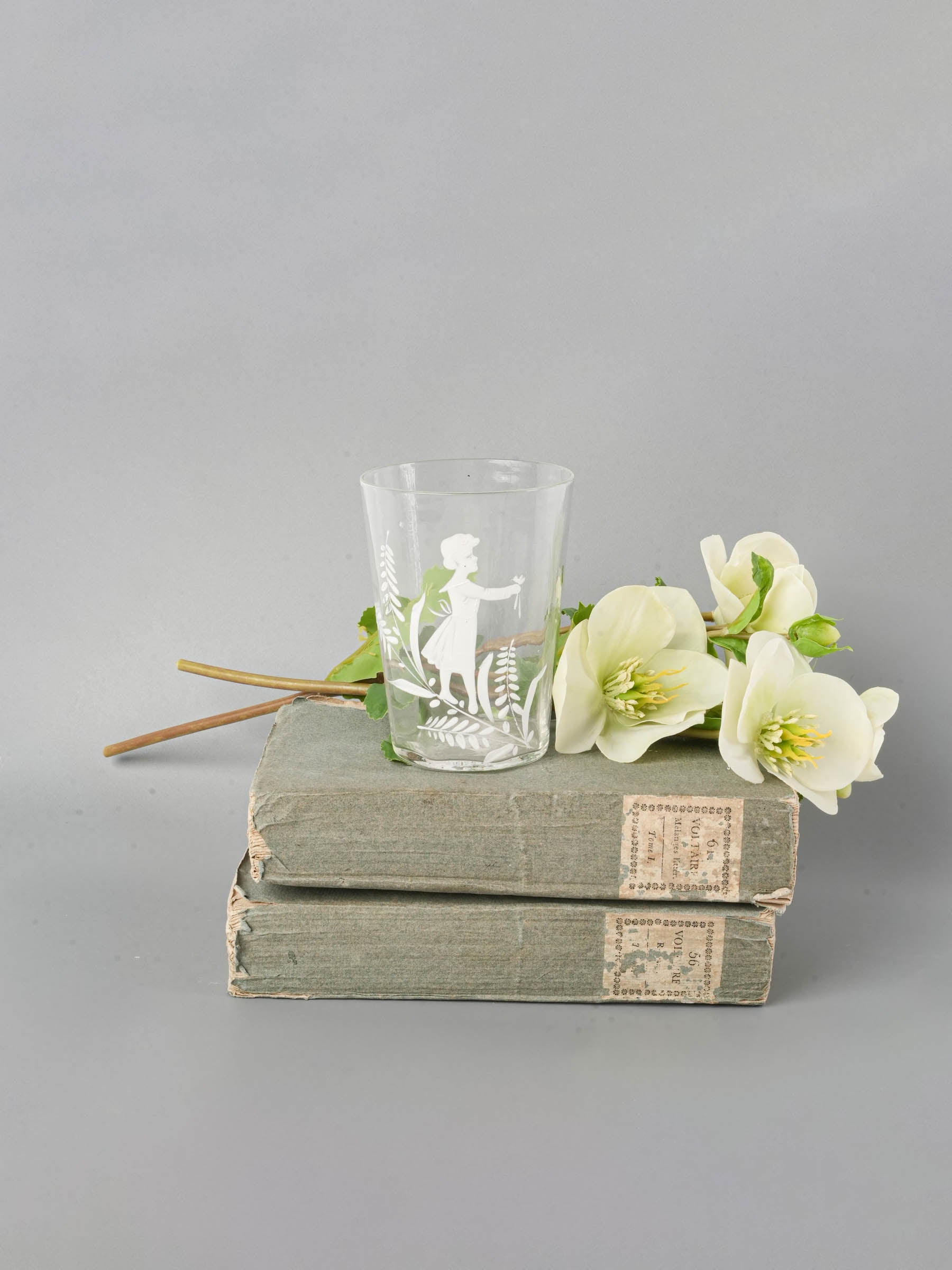 Mary Gregory Style Enamelled Glass Tumbler w/ Bucolic Decoration - 4"