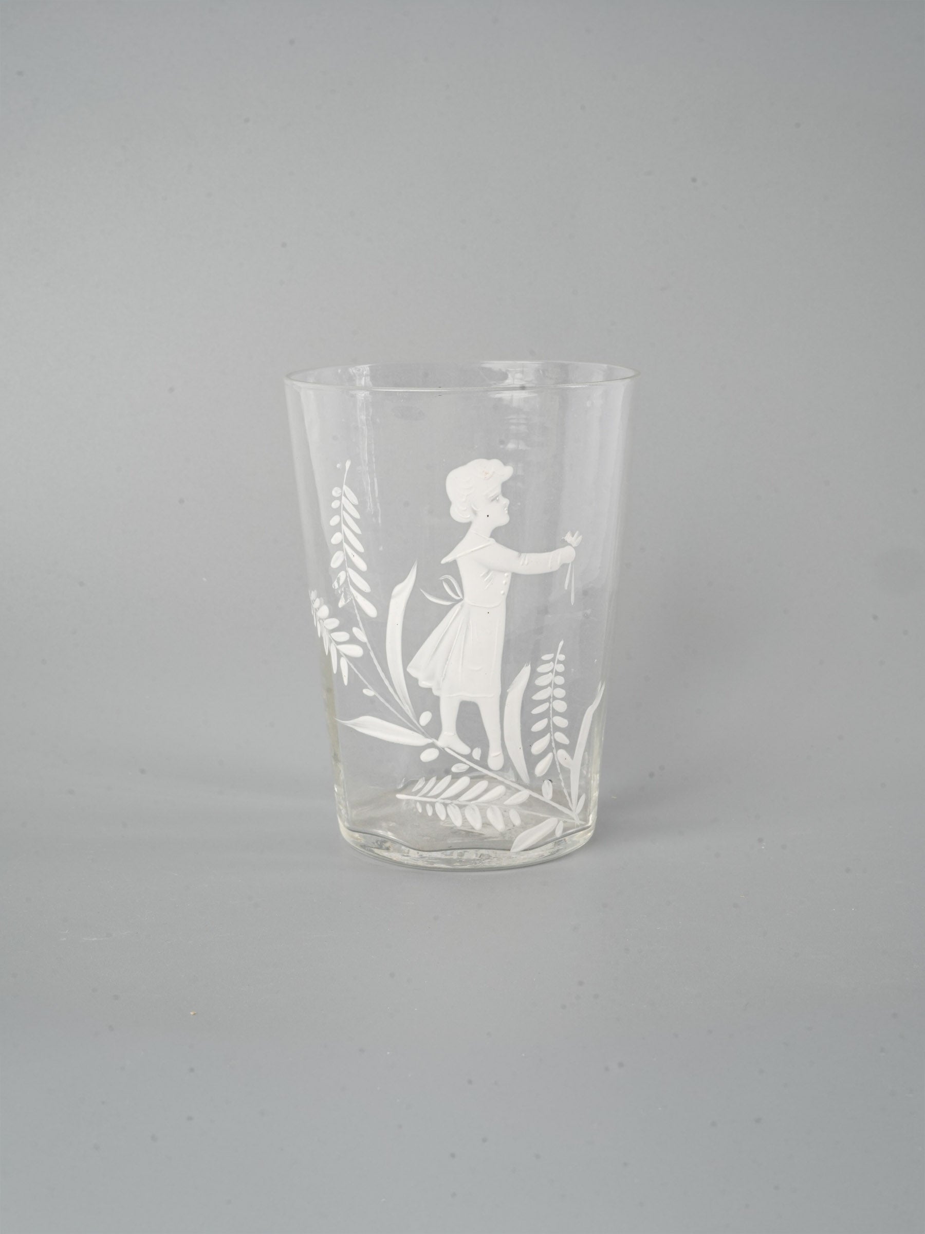 Mary Gregory Style Enamelled Glass Tumbler w/ Bucolic Decoration - 4"