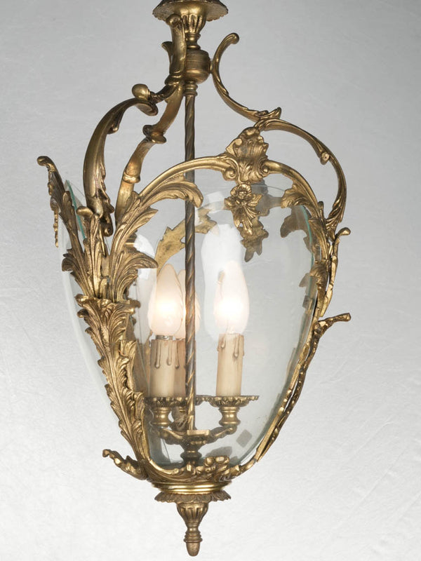 Antique glass-paneled bronze lantern light