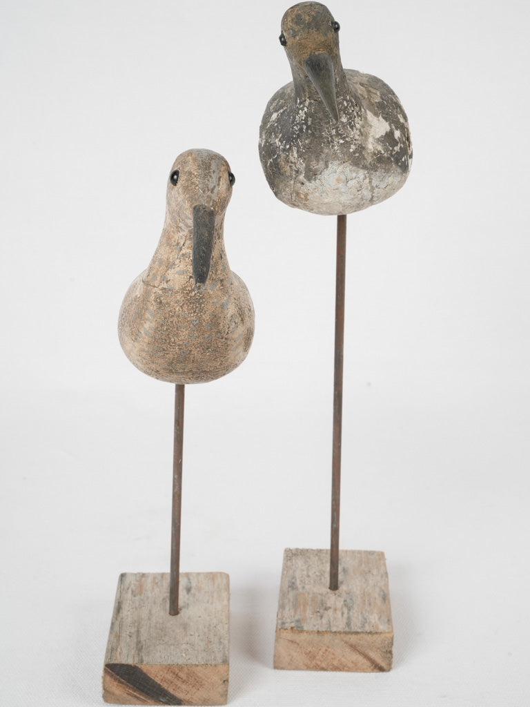 Aged French wooden decoy birds