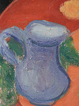 Mid-century blue pitcher fruit bowl painting