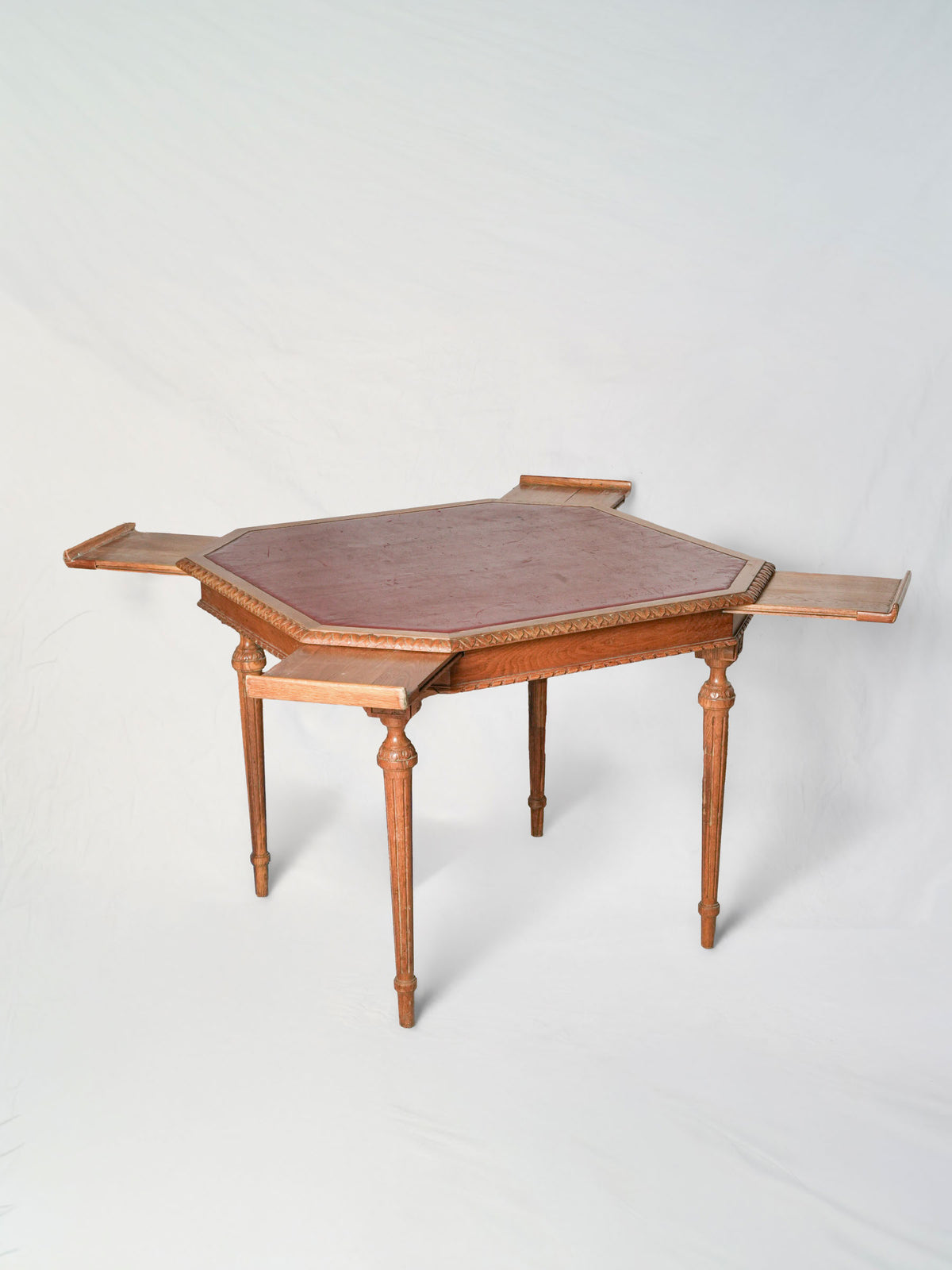 Louis XVI-Style Oak Games Table with Four Pull-Out Trays