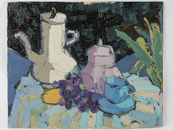 RESERVED NT Vintage still life - coffee w/ bunch of grapes 17" x 20½"