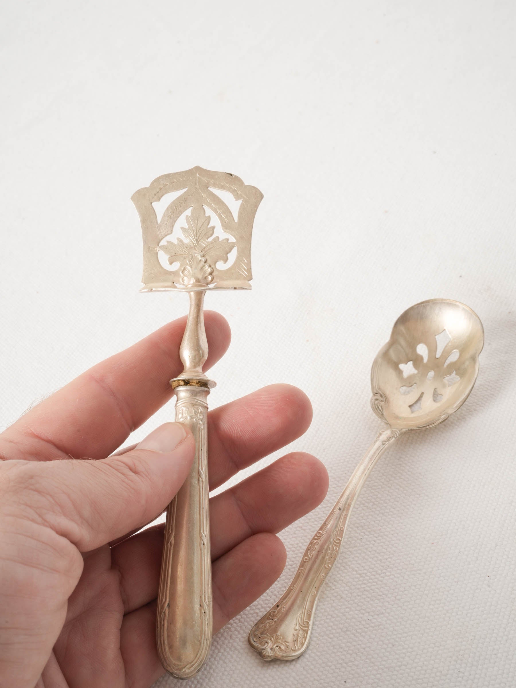 Pair of Antique French Silver Plate Slotted Serving Pieces