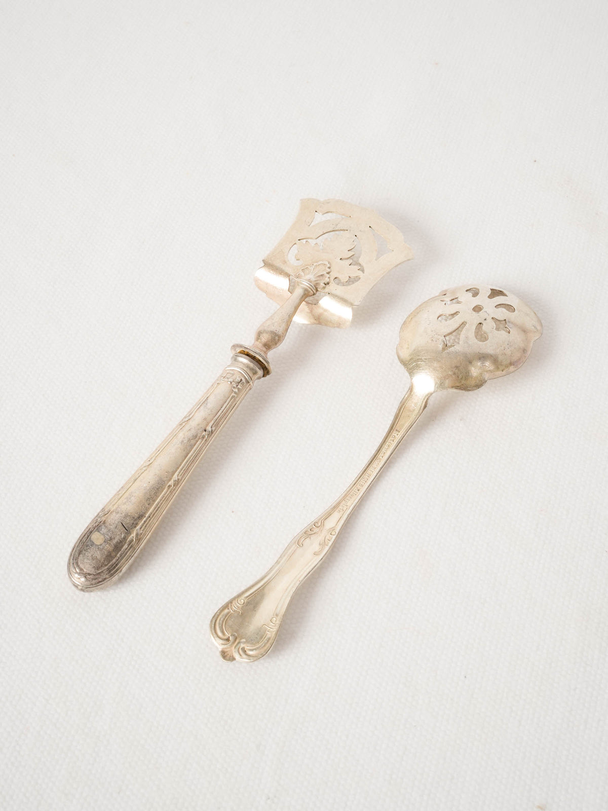 Pair of Antique French Silver Plate Slotted Serving Pieces