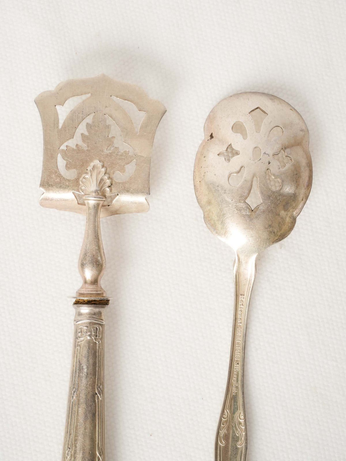 Pair of Antique French Silver Plate Slotted Serving Pieces