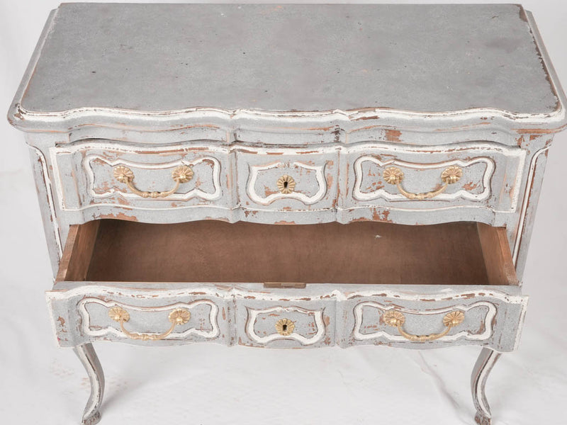Louis XV 2 drawer commode w/ blue patina 37"