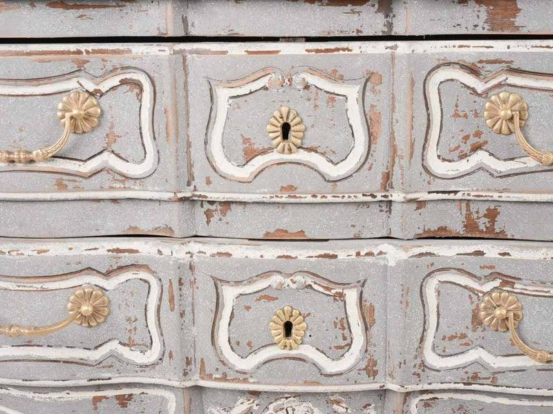 Louis XV 2 drawer commode w/ blue patina 37"