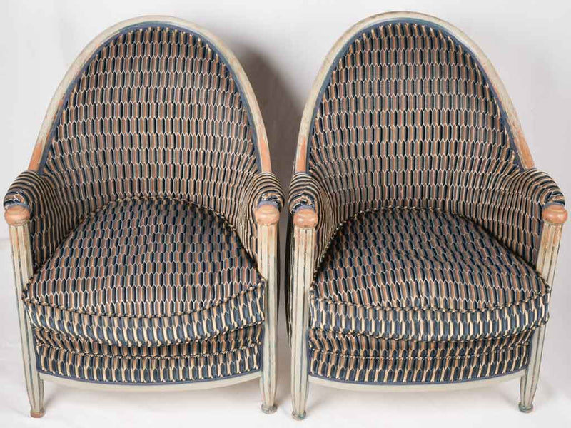 Pair of Art Deco Oval Back Armchairs with New Misia Fabric
