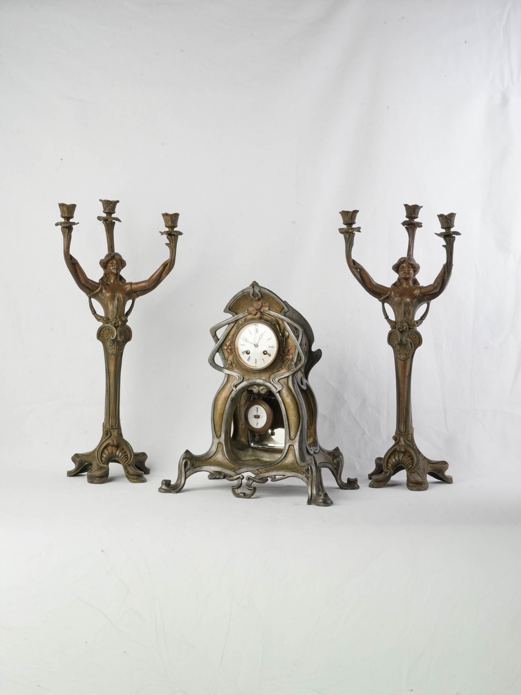 Rare elegant spelter mantel garniture  