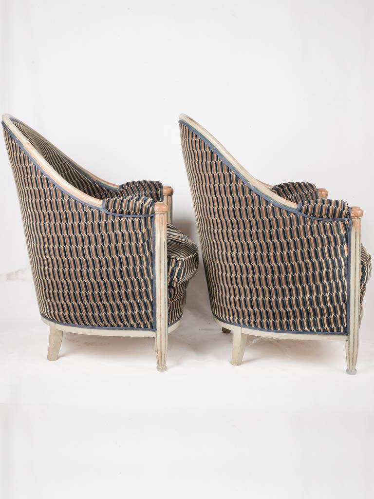 Pair of Art Deco Oval Back Armchairs with New Misia Fabric