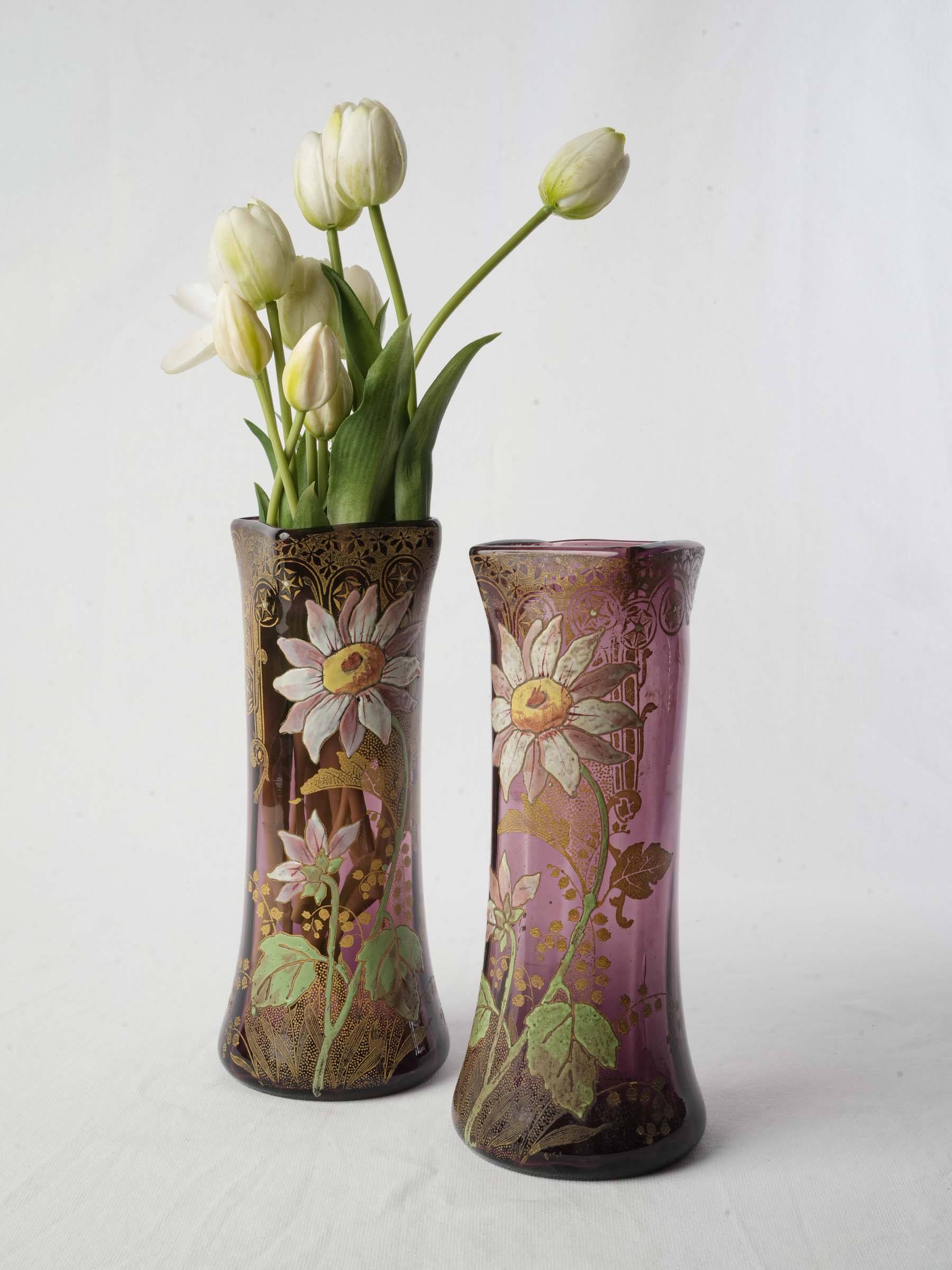 Vintage enameled floral vases