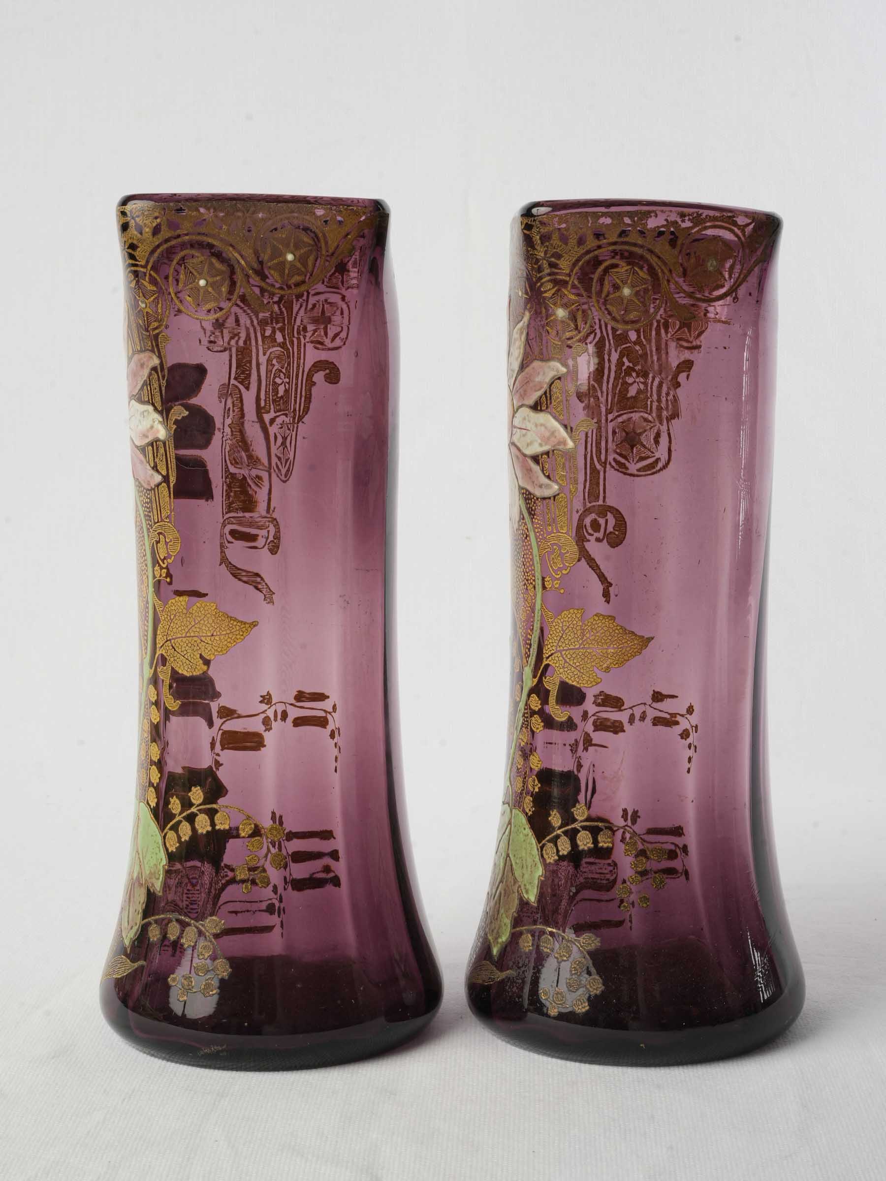 Iridescent hand-painted Art Nouveau vases