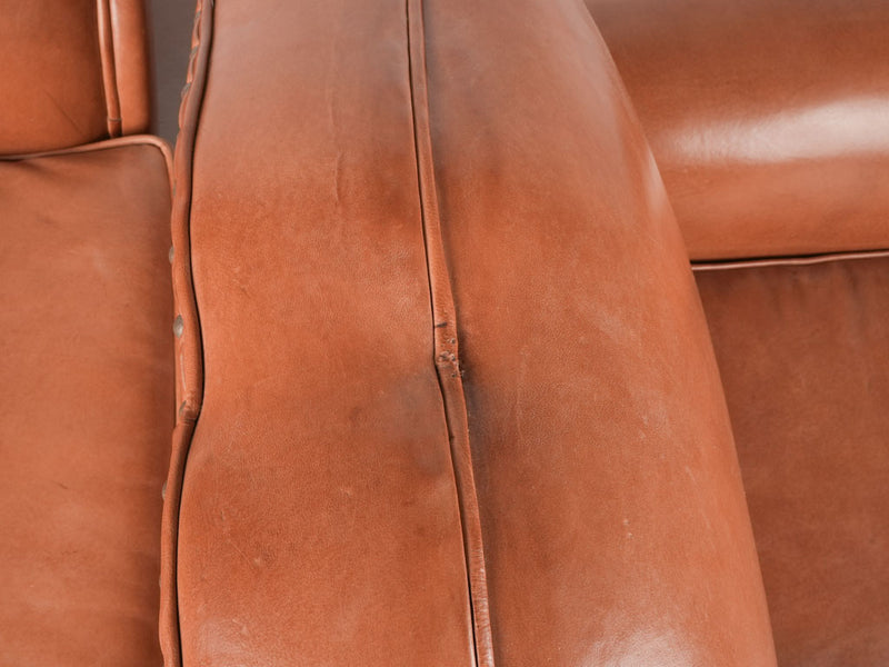 Pair of French leather club chairs - Moustache back