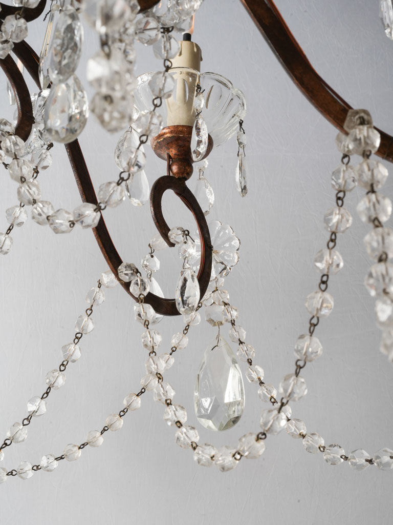 Gorgeous Pair of Early 20th-Century Italian Eight-Light Gilt-Metal and Crystal Chandeliers - 39½" x 36½"