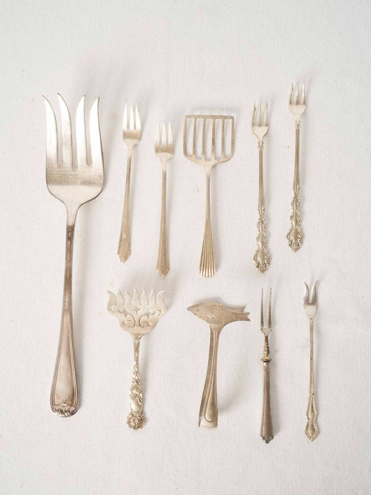 Set of 10 Antique Silver-Plate Fish and Shellfish Servers