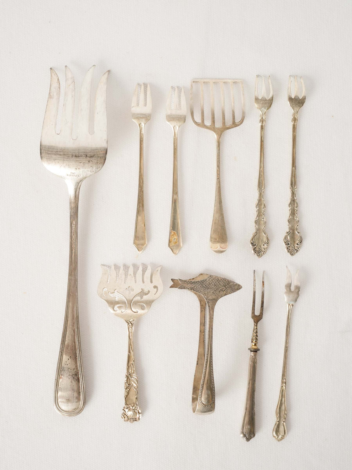 Set of 10 Antique Silver-Plate Fish and Shellfish Servers