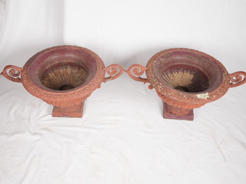 Pair of large Chambord Medici urns w/ red patina 35¾"