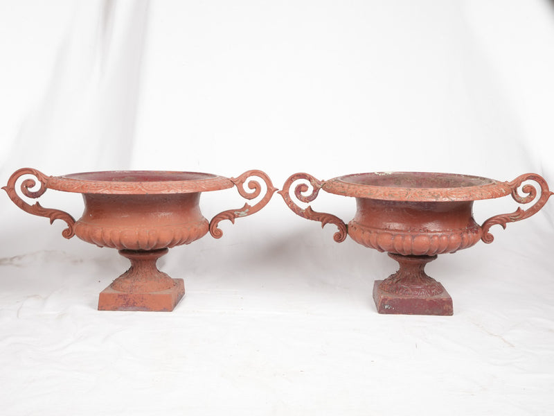 Pair of large Chambord Medici urns w/ red patina 35¾"
