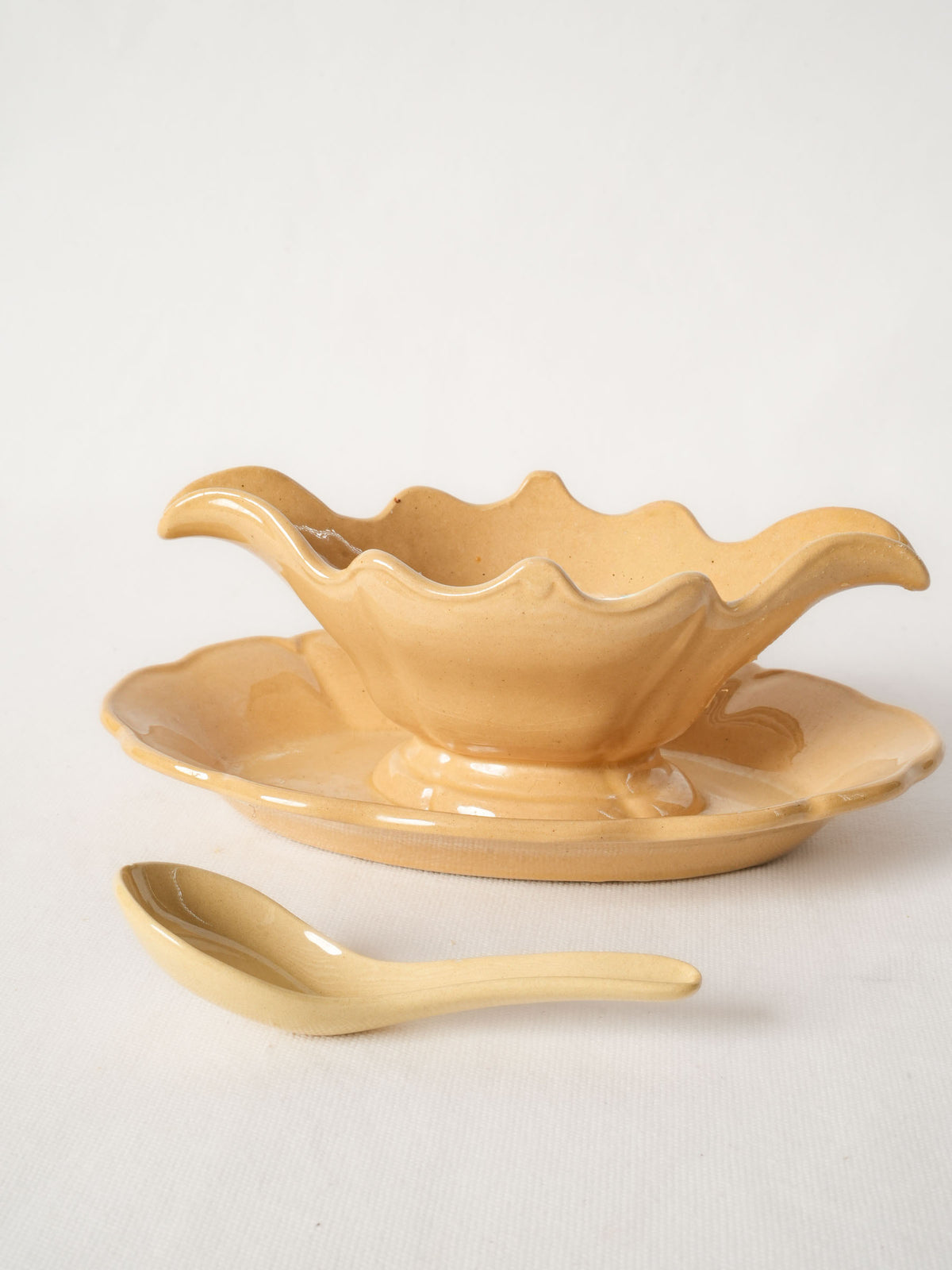 Handmade Provençal Ochre Ceramic Gravy Boat Set