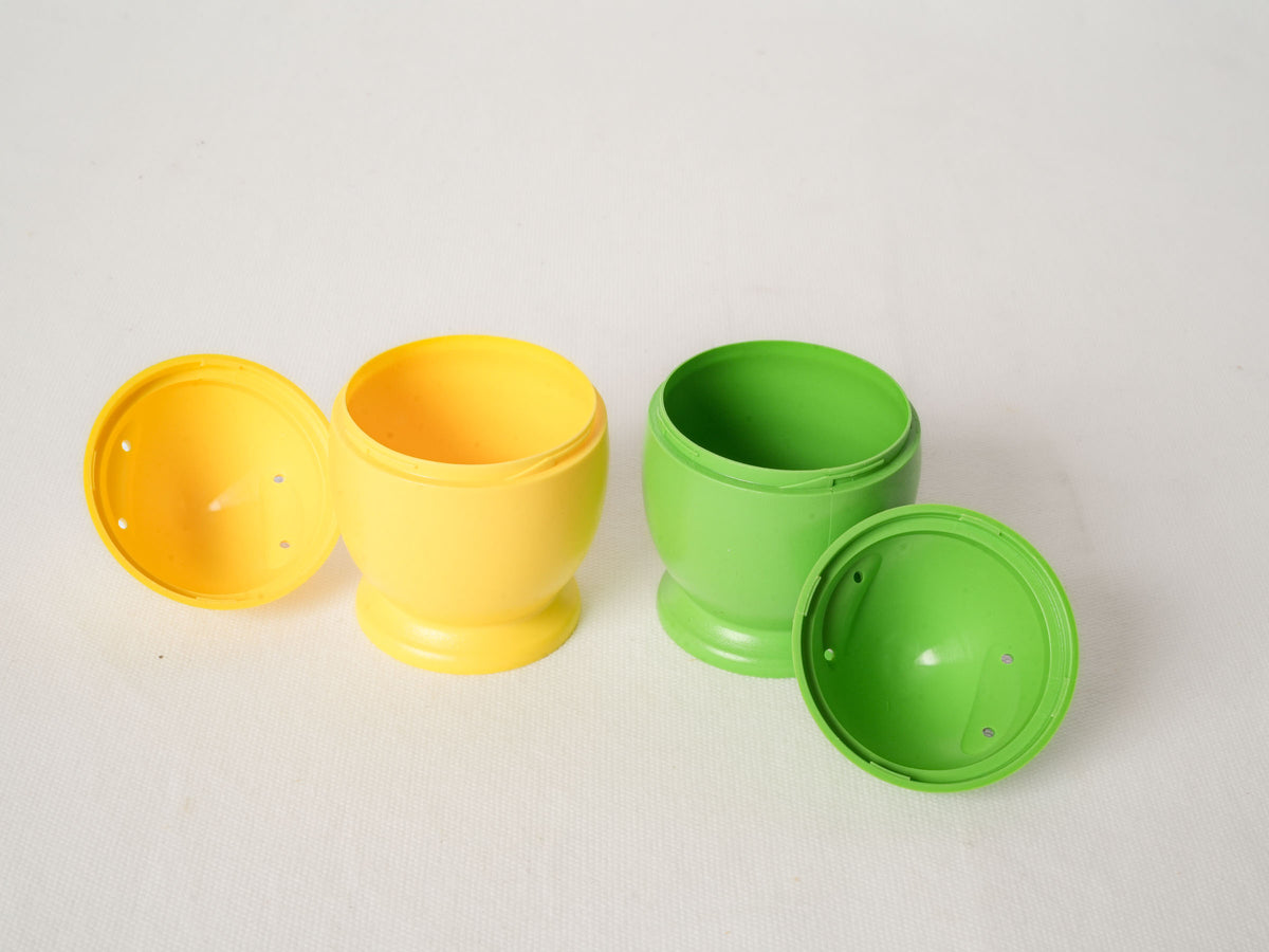 Pair of Vintage Plastic Egg-Shaped Microwave Egg Cookers