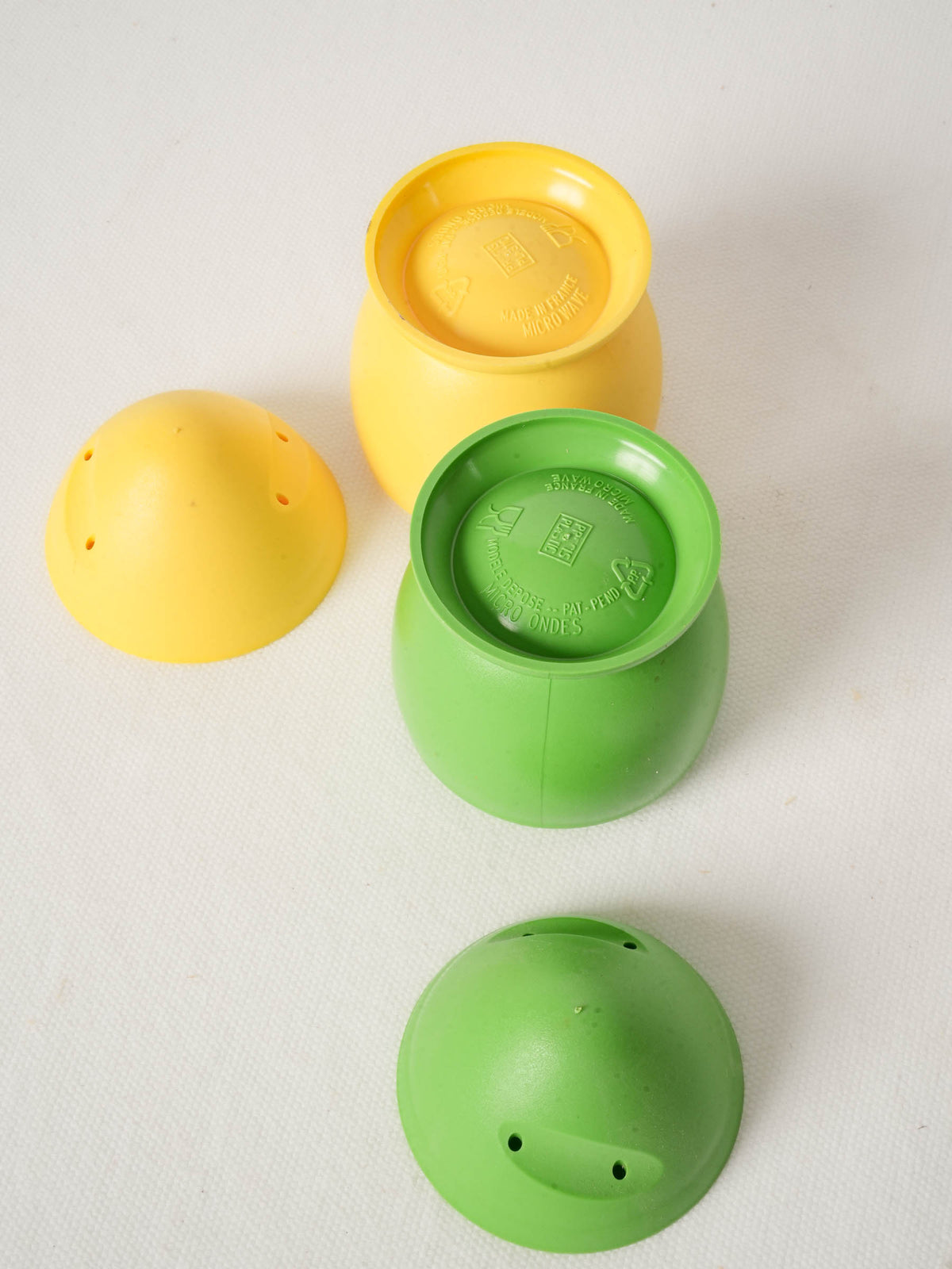 Pair of Vintage Plastic Egg-Shaped Microwave Egg Cookers