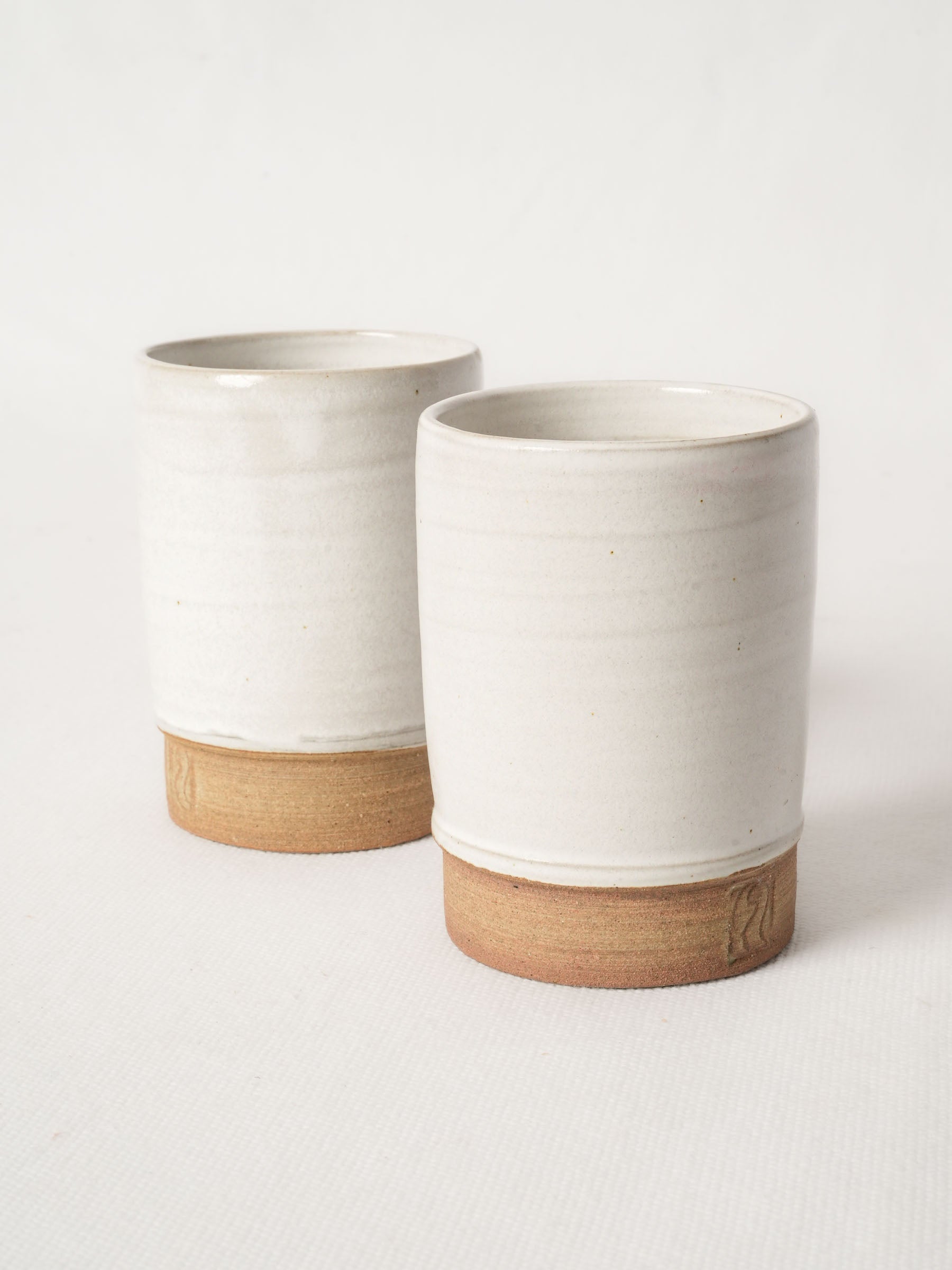 Pair of Handmade Stoneware Cups with White Glaze