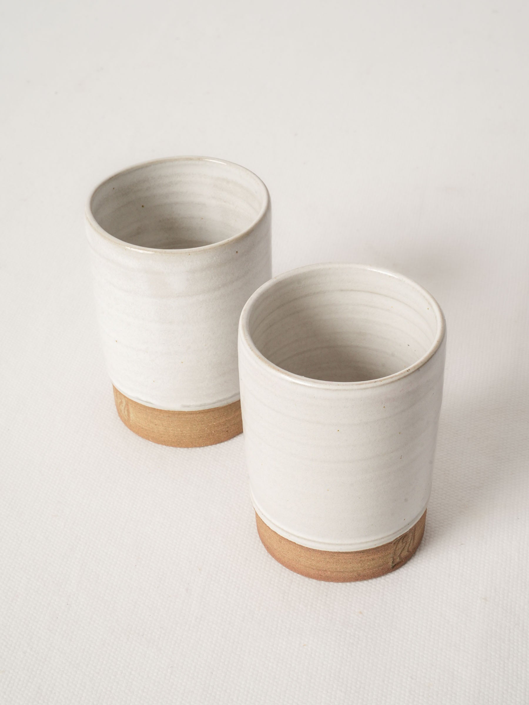 Pair of Handmade Stoneware Cups with White Glaze