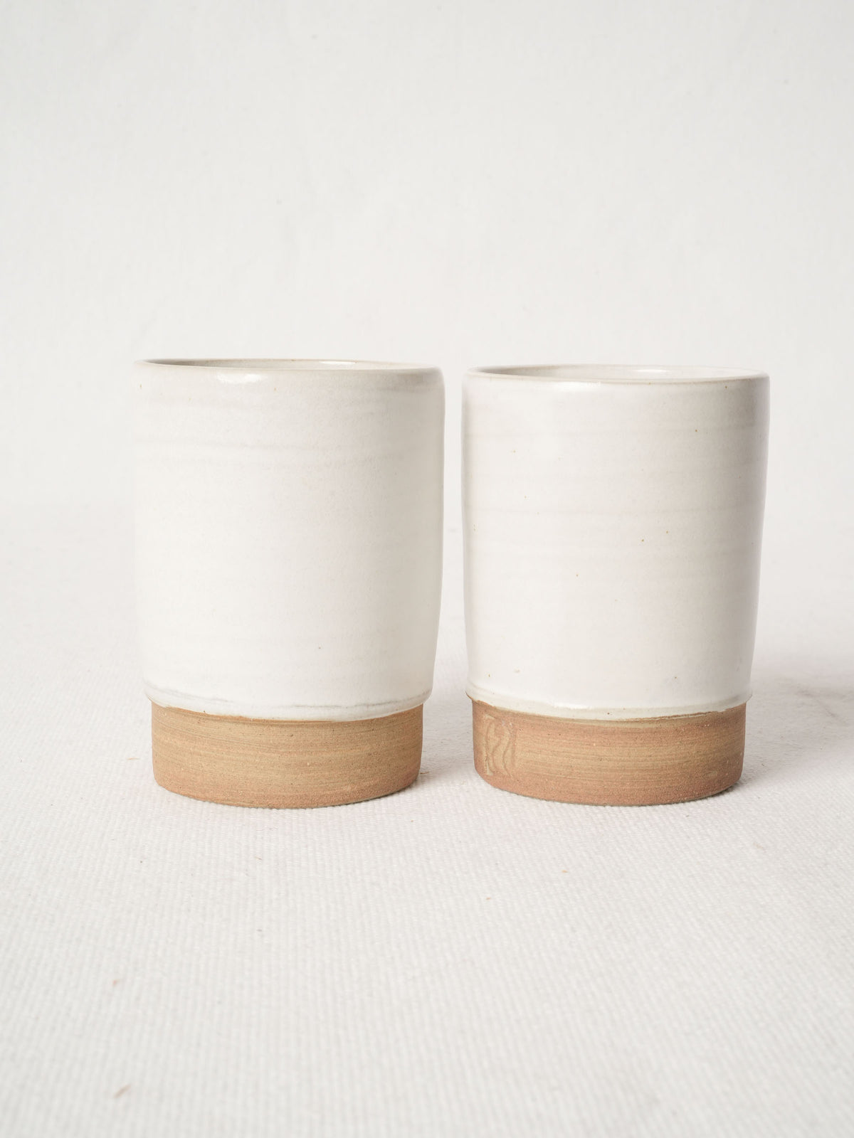Pair of Handmade Stoneware Cups with White Glaze