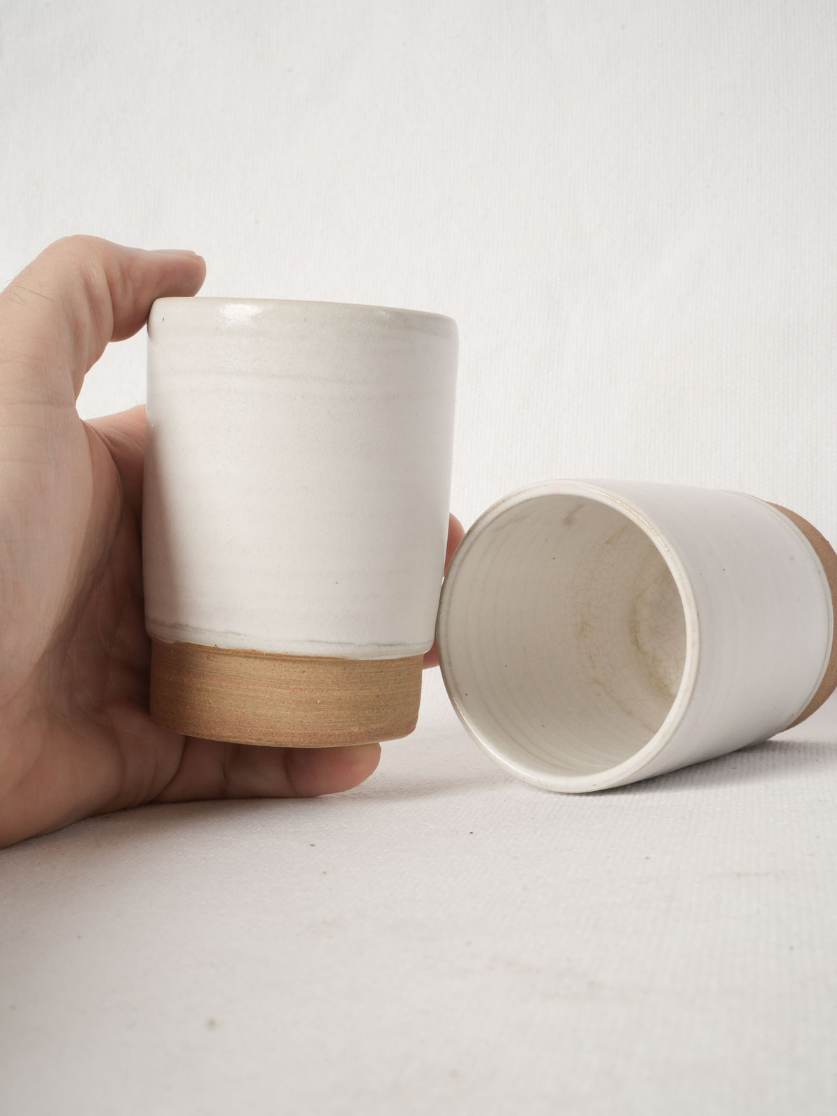 Pair of Handmade Stoneware Cups with White Glaze