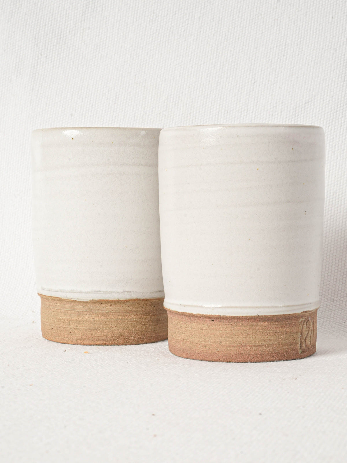 Pair of Handmade Stoneware Cups with White Glaze