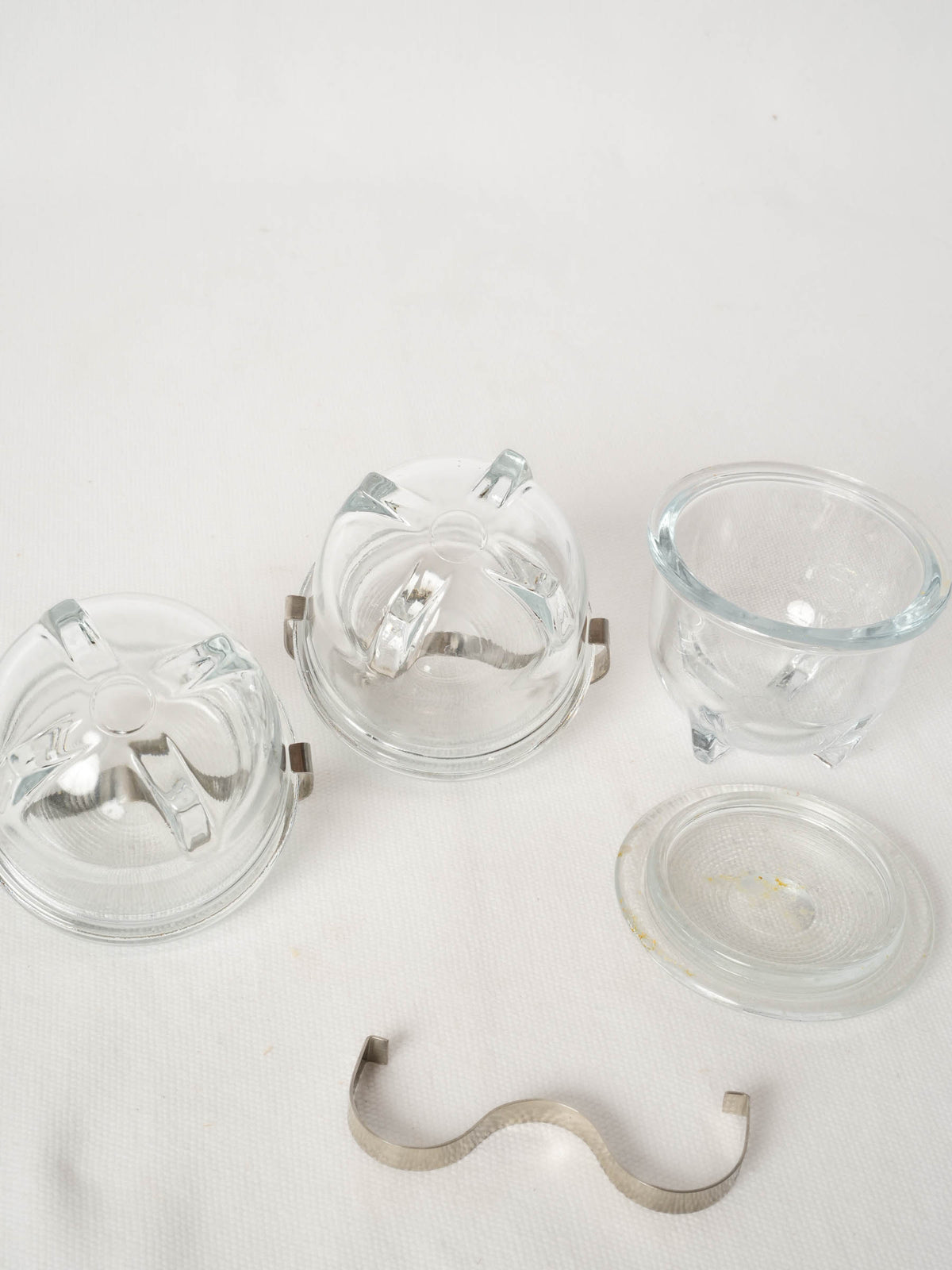 Set of Three French Glass Egg Coddlers with Metal Handles