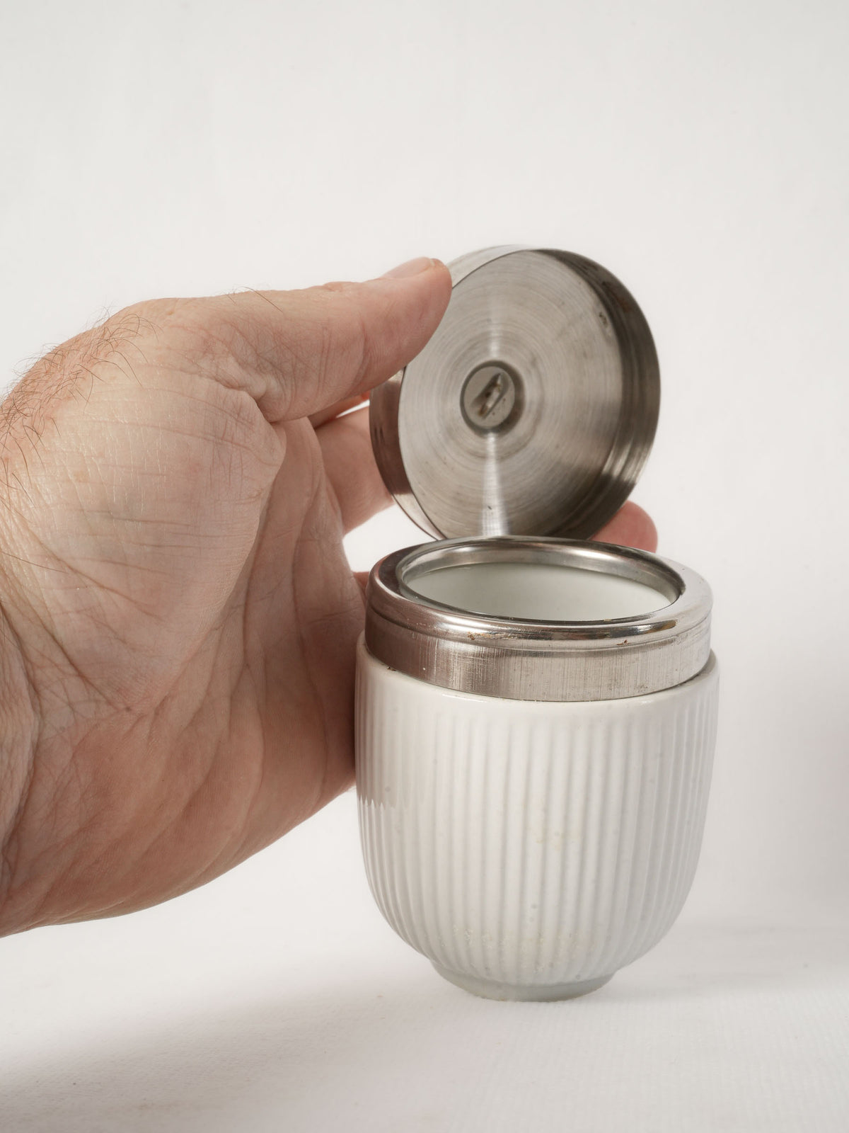 Vintage Porcelain Egg Coddler with Metal Lid